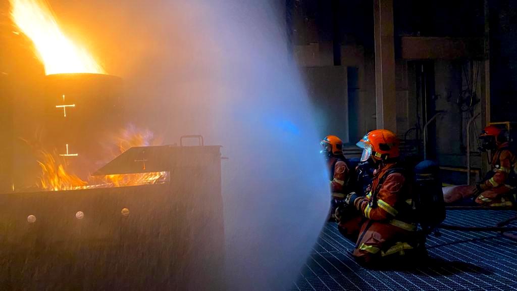 A training simulation involving a cargo hold fire inside ORCA