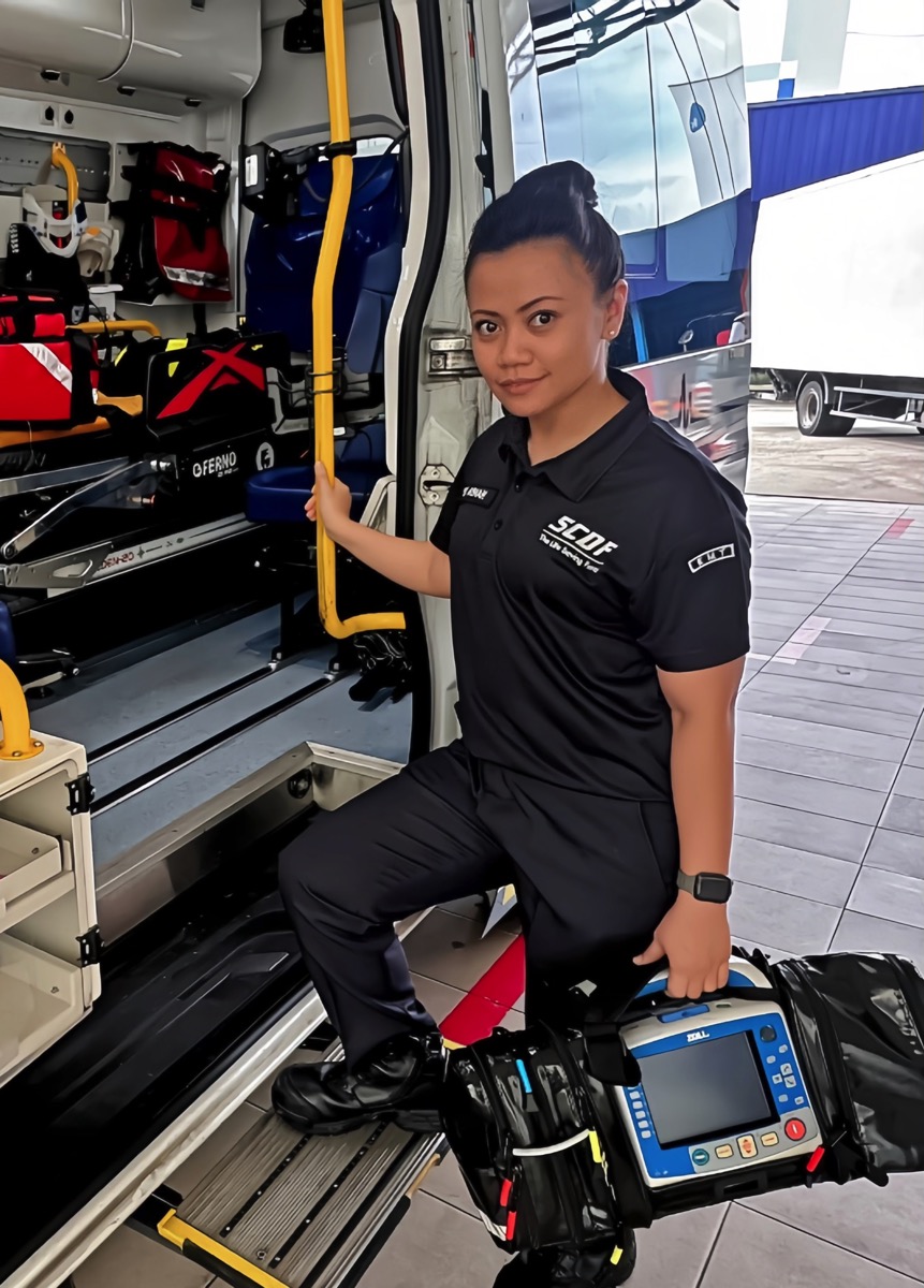 SGT1 (V) Nur Aishah on duty at Changi Fire Station