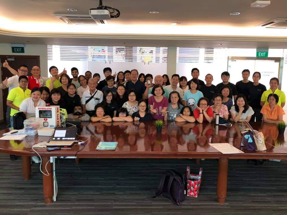A class photo of the CPR-AED Awareness programme that is conducted once every month. Note: Picture was taken prior to COVID-19.