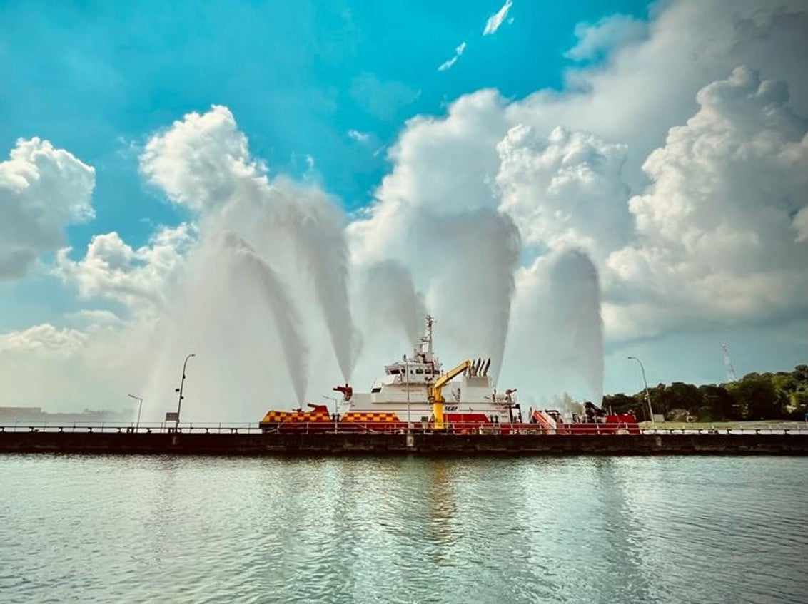 The HFV in action at Brani Marine Fire Station